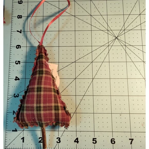 Plaid Christmas Tree Ornament  Red Green Fabric Ribbon Hanger - Picture 3 of 5